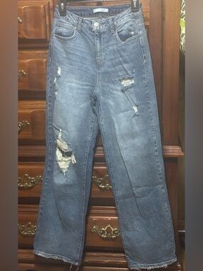 SO Distressed Wide-Leg Jeans in Dark Blue